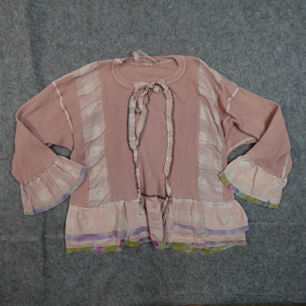 Boho Cardigan Womens Small/Medium? Open Front 3/4 Sleeve Waffle Knit Pink